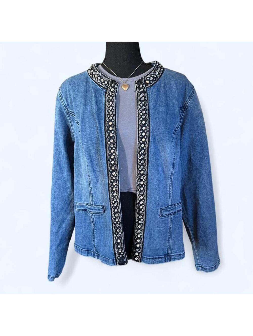 Vintage Y2K glam rhinestone fairy grunge coquette denim jacket size 18/20 💙